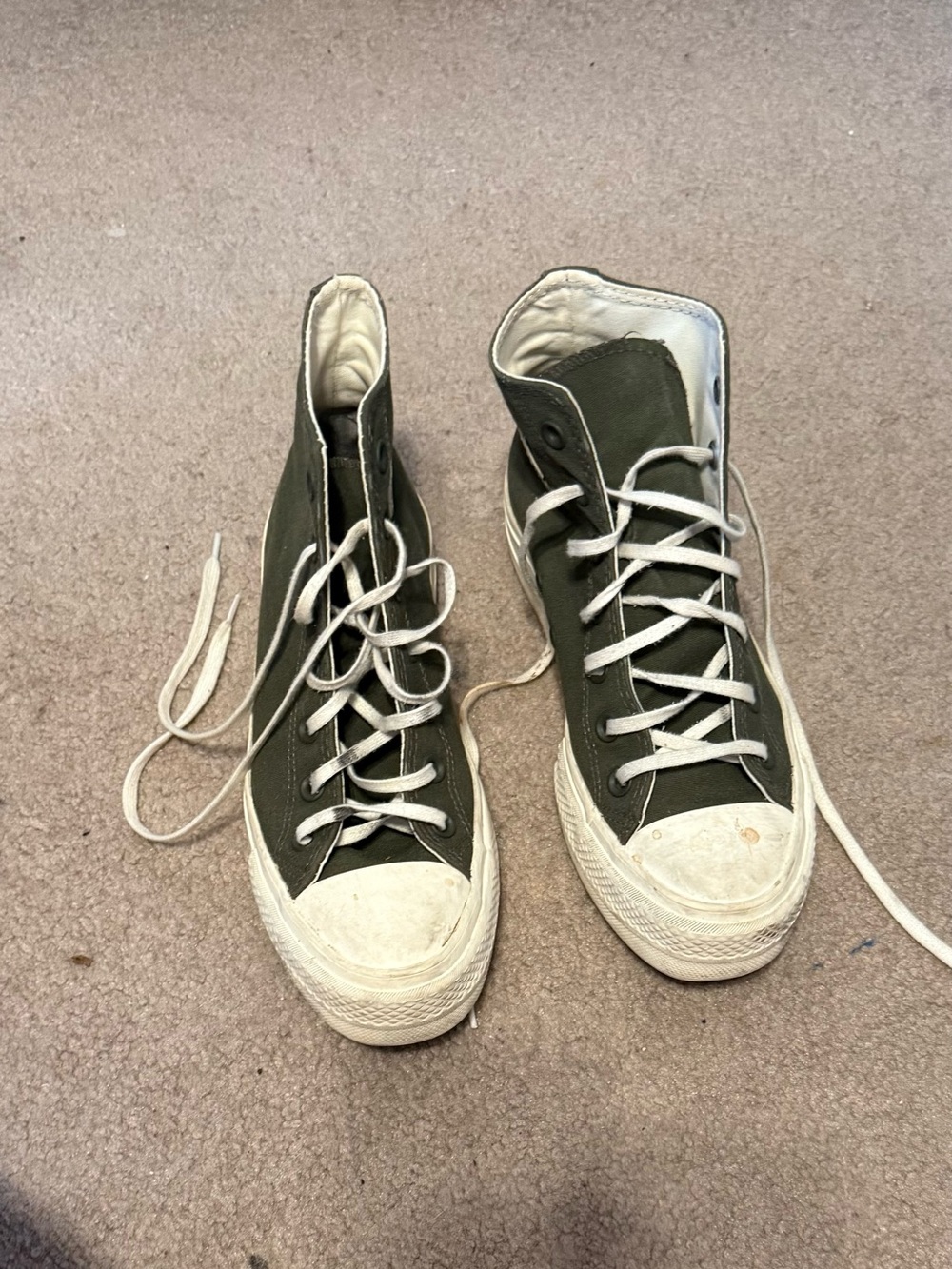Converse High Top Platform Sneakers in Olive Green and White